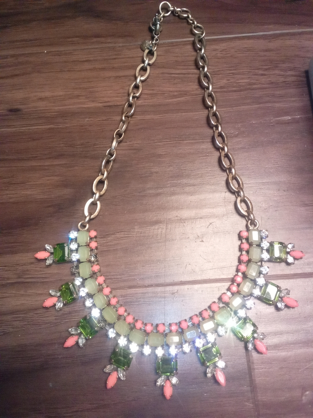 J. Crew Gold-Tone Necklace with Green and Coral Accents